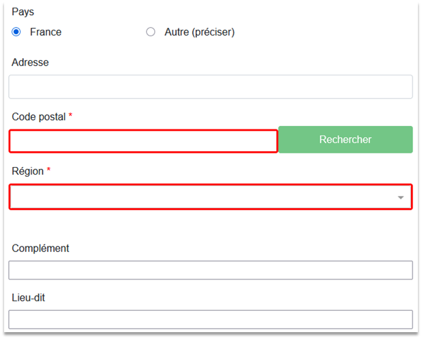 saisie de l'adresse postale de l'utilisateur particulier