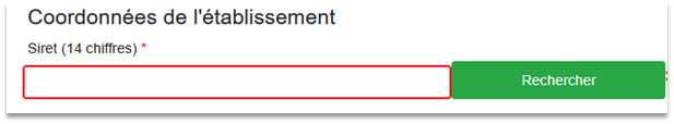 saisie du siret pour l'utilisateur professionnel