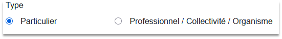 Type d'utilisateur : particulier ou professionnel, collectivité, organisme
